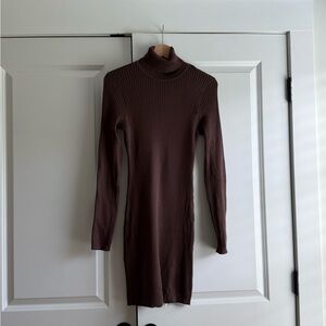 Wild Fable Brown Ribbed Turtleneck Bodycon Dress